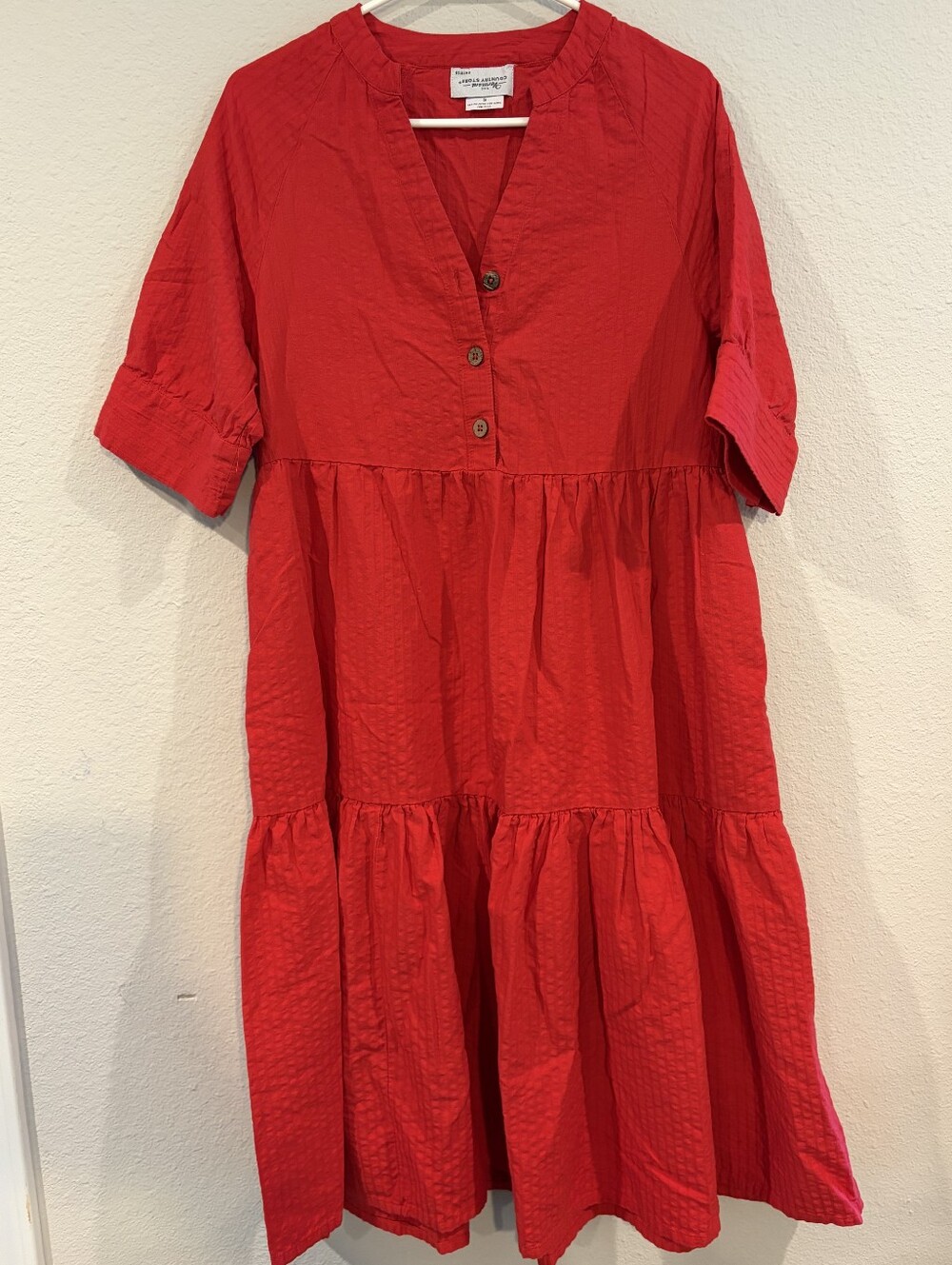 The Vermont Country Store Womens Classic Red Tiered Oversized Midi Dress Size Sm